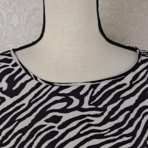 Dora Landa Sz Small Black/White Zebra Print Hi-Low Tunic 100% Silk Long Sleeves - Picture 2 of 14